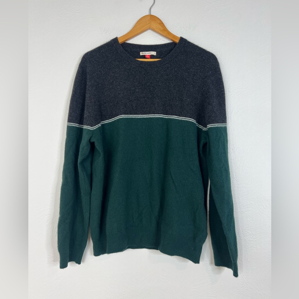 Marine Layer Cashmere Charcoal and Forest Green Colorblock Crewneck Sweater